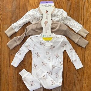 NEW Burt's Bees Baby 100% organic cotton Neutral zip pajama coverall 3 piece 0/3